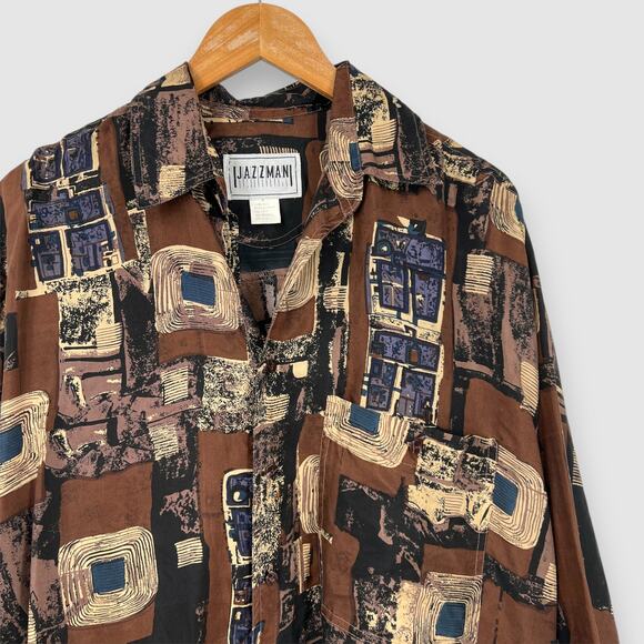 90s Vintage Jazzman 100% Silk Abstract Button Up Shirt Men’s XL - Picture 5 of 5